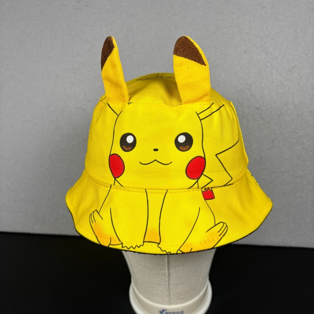 Pokemon Pikachu Kids Bucket Hat Yellow Childrens Youth Sun Cap 3D Ears OSFM
